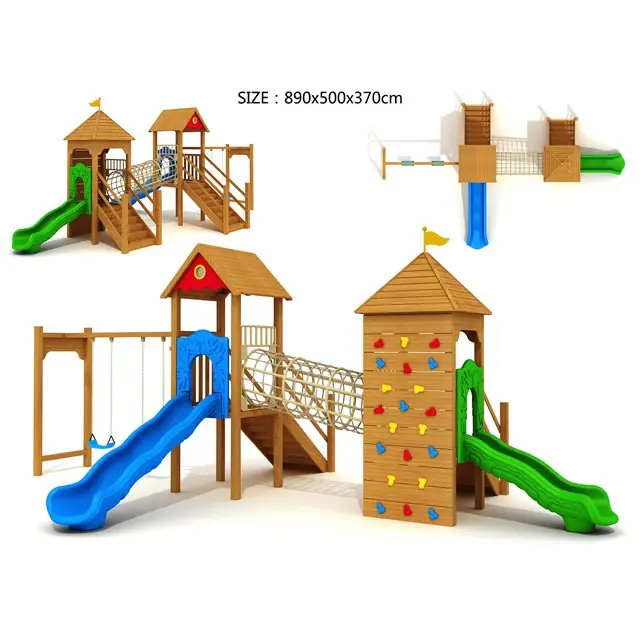 Novo design de madeira área externa, conjunto de jogos de brinquedos ao ar livre, deslizamento e balanço