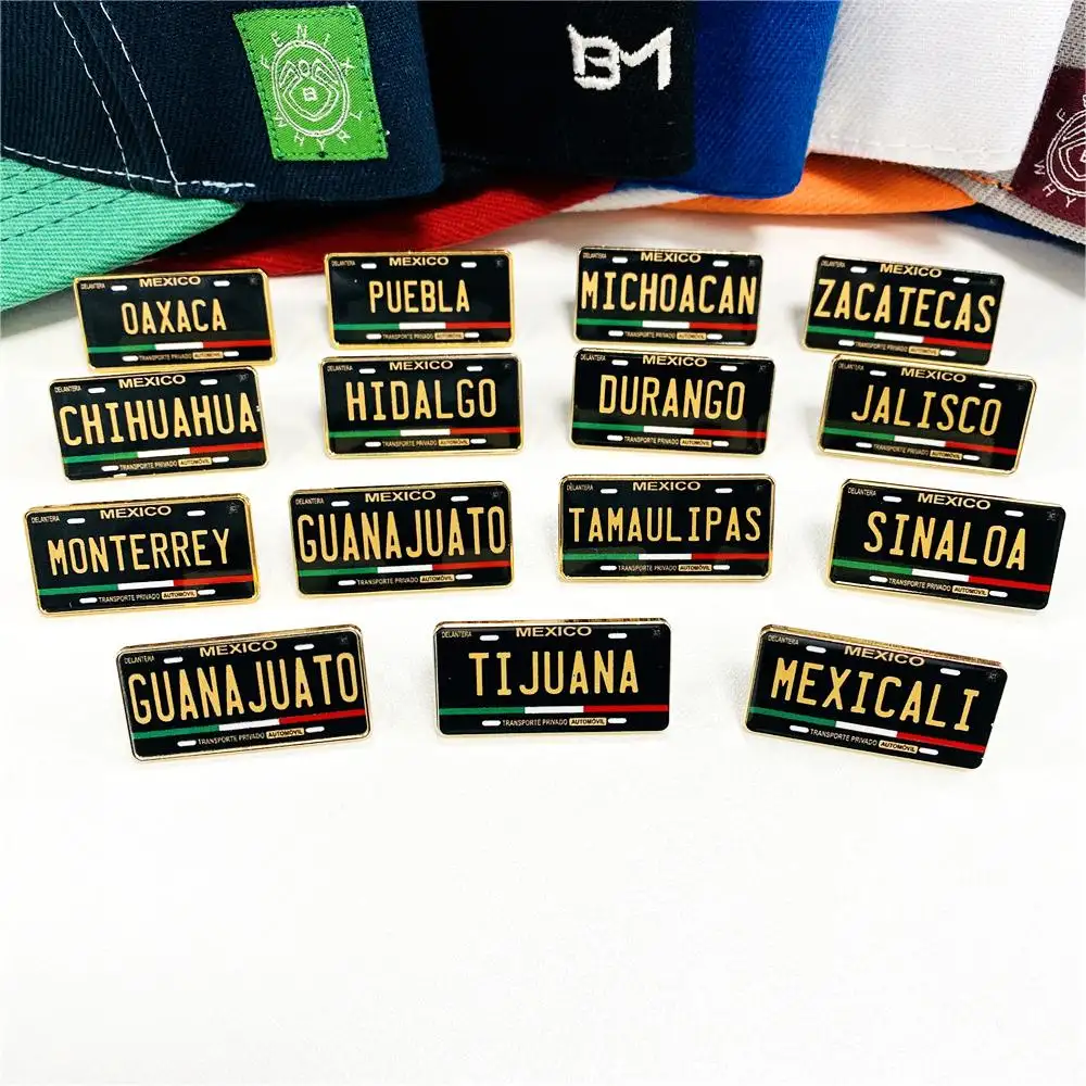 Inventory mexican city hat pins new design printing surname lapel pin city souvenir enamel pin