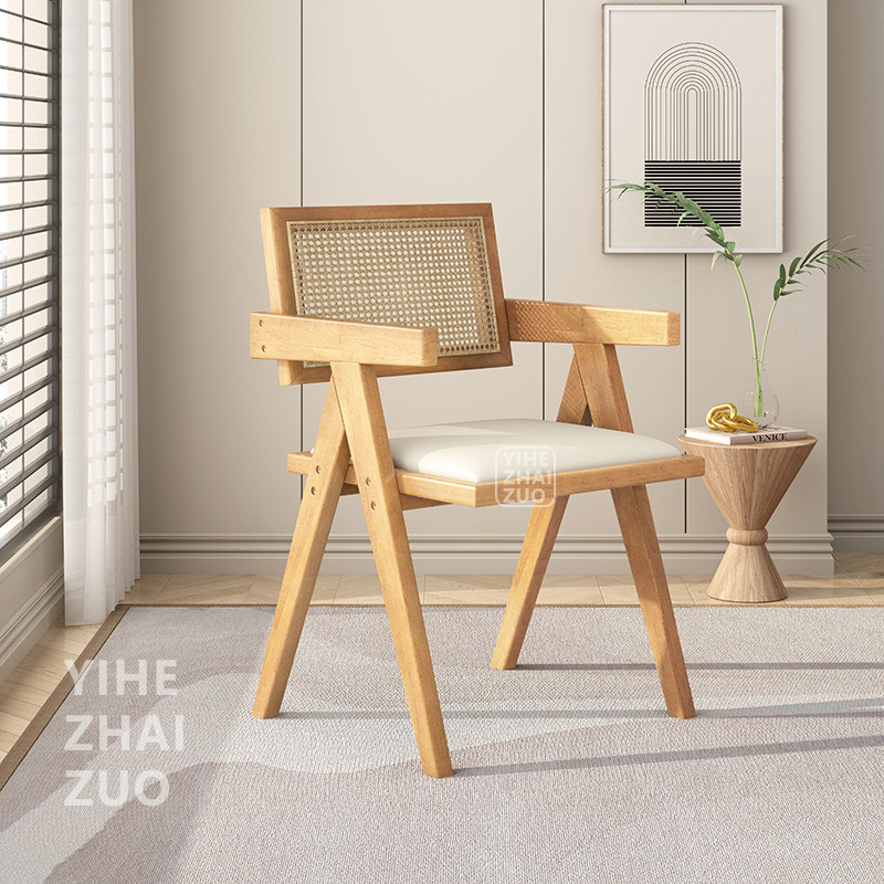 Natural wood color upholstered seat cushion