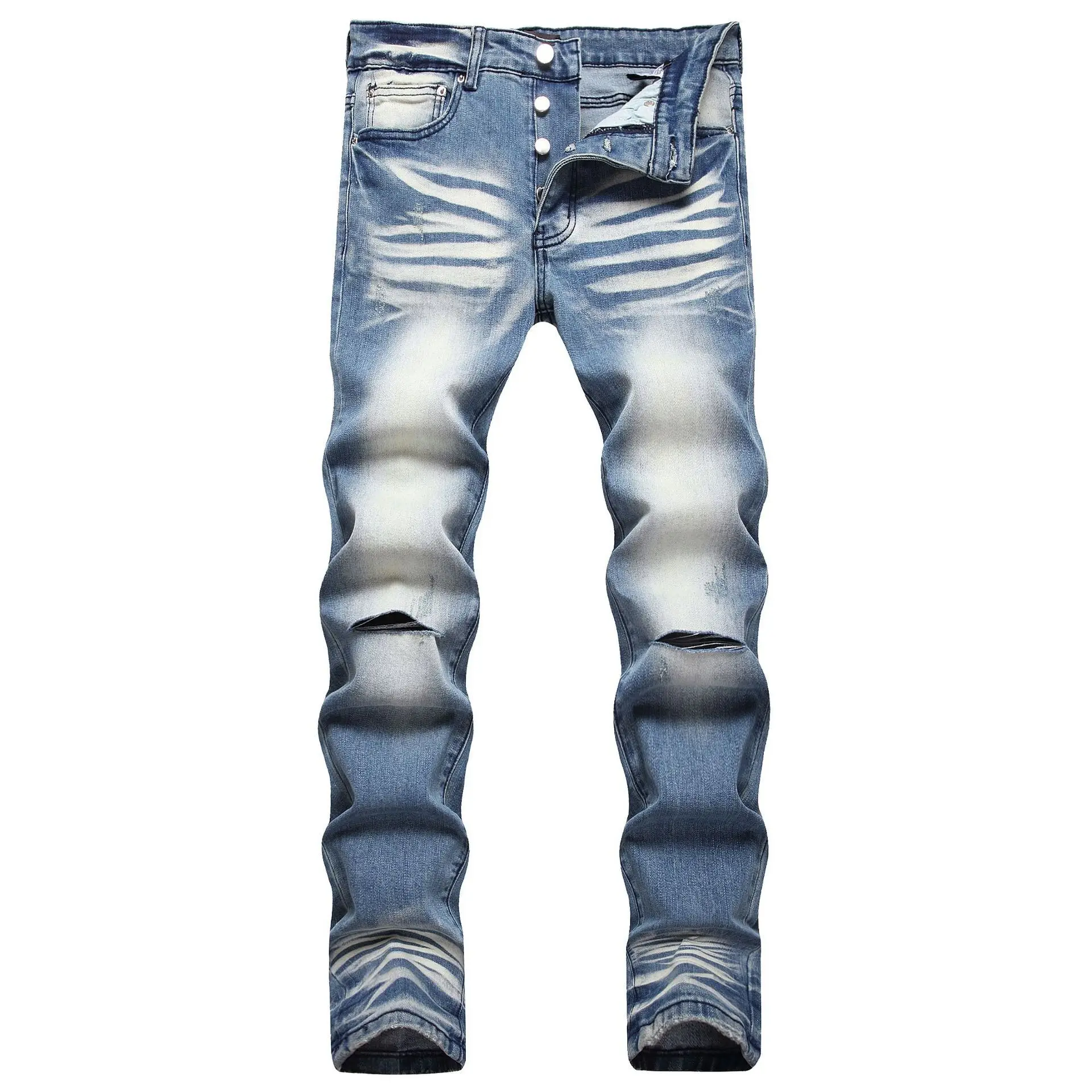 Jeans Hip Hop da uomo alla moda Slim Fit stampati in Denim lavati a gamba dritta con stampa di Jeans per uomo