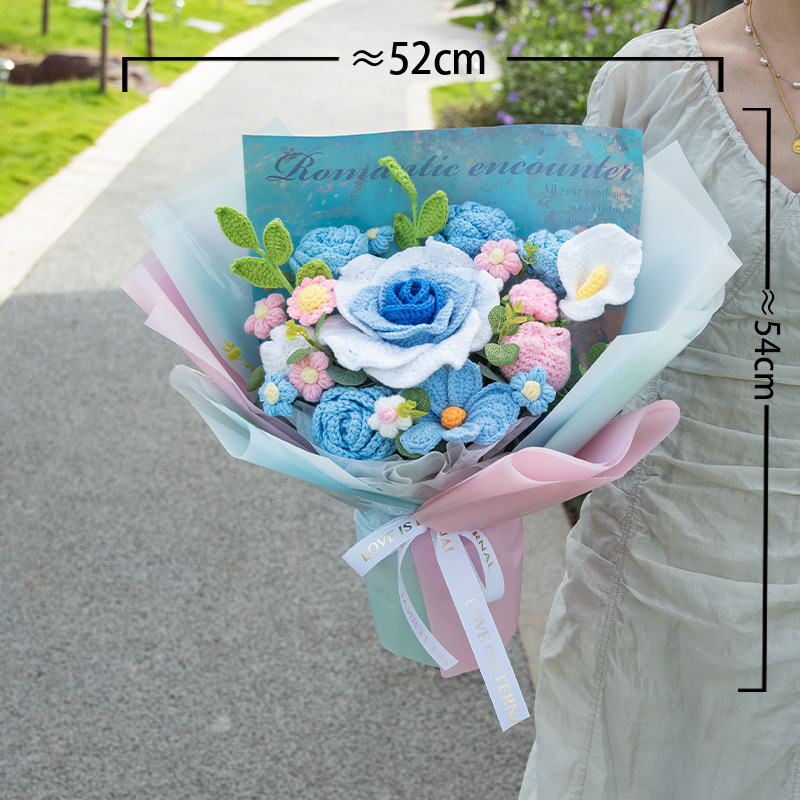 Thai Rose Knitted Large Bouquet - Blue