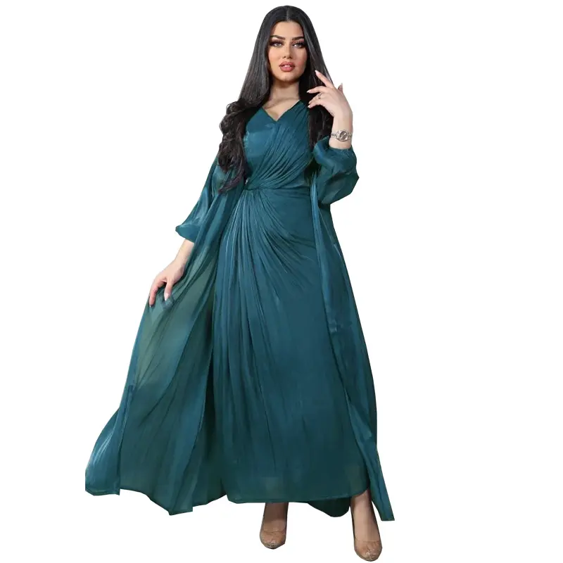 Nuevo diseño de ropa islámica flor Abaya Dubai señoras fiesta mujeres túnica turca musulmán étnico cuello redondo vestido ropa de mujer