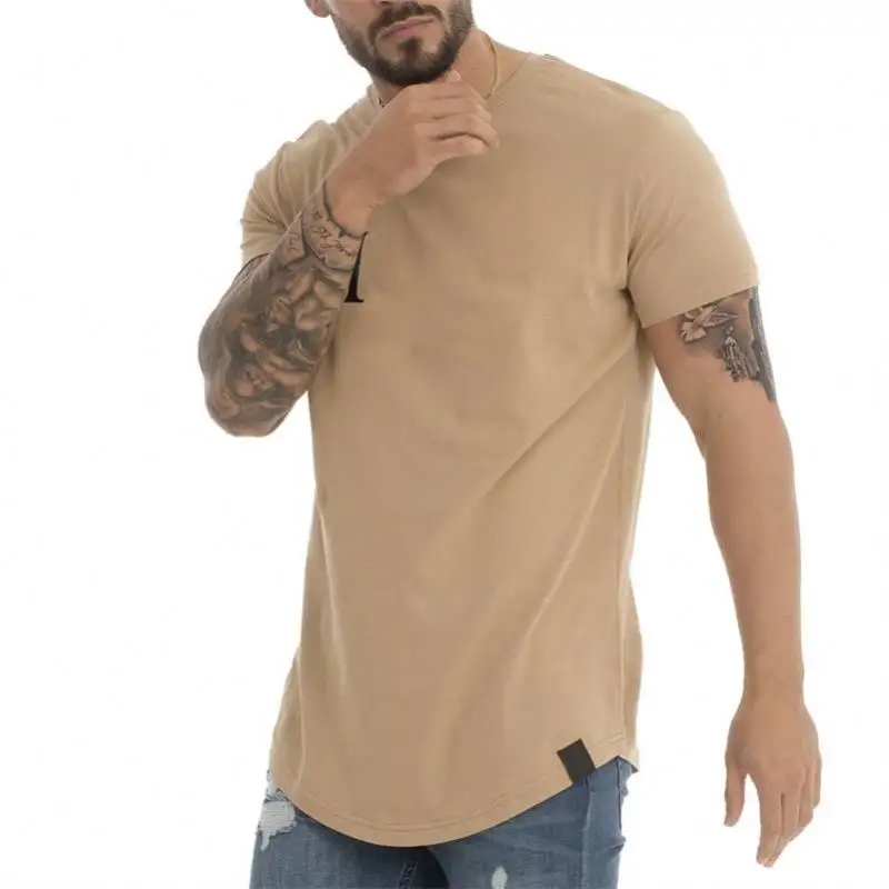 도매 사용자 정의 로고 망 곡선 헴 t 셔츠 남성 스포츠 착용 tshirt 사용자 정의 인쇄 코튼 티셔츠 남성