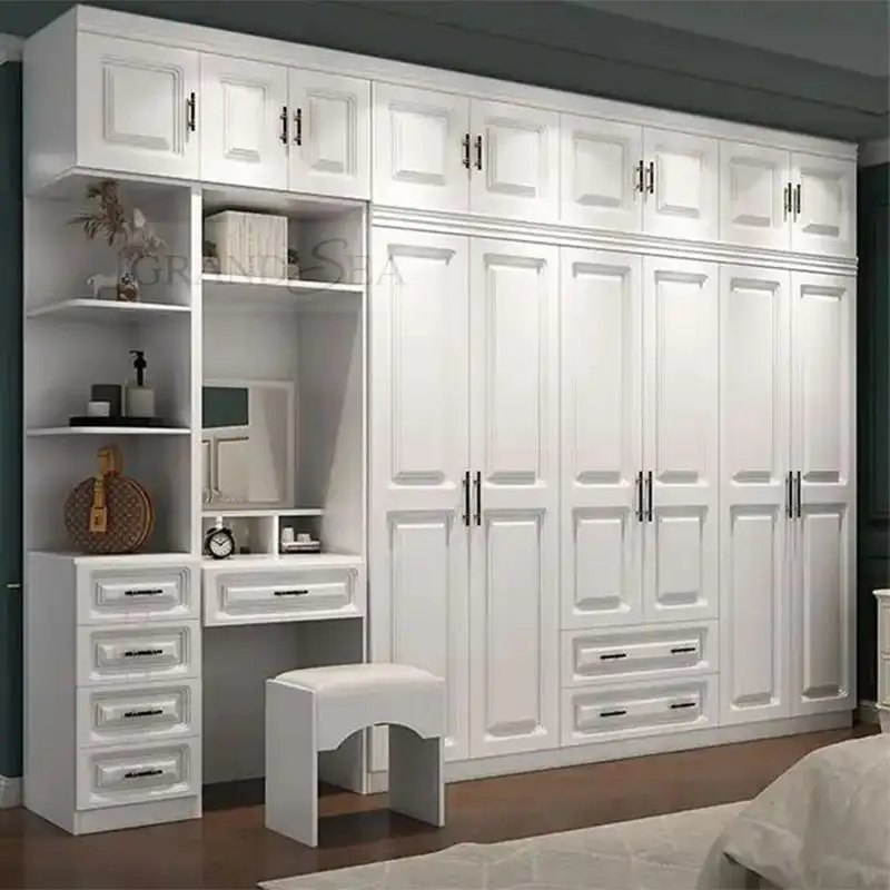 Modern simples wardrobe prático quarto madeira armário 6/8 porta armário casaco americano