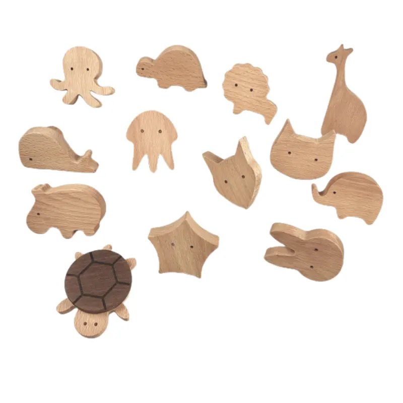 Mignons boutons en bois en forme d'animaux pour enfants, poignées de décoration de sécurité, poignées d'armoire, poignées de meuble de cuisine