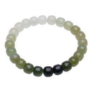 Wholesale Cheap Prices Quality Good <strong>Luck</strong> Three Color Gradient Green Hetian Natural Real <strong>Jade</strong> Stone Elastic Bracelet <strong>for</strong> Women