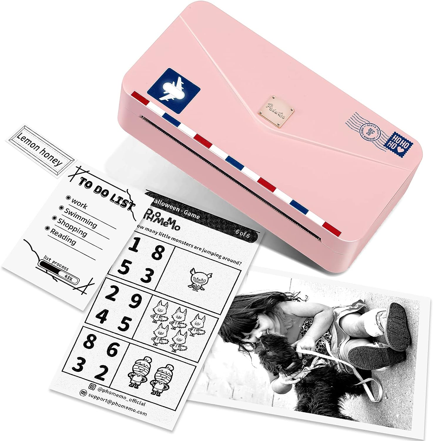 Pink Printer with 1 roll White Sticker Paper
