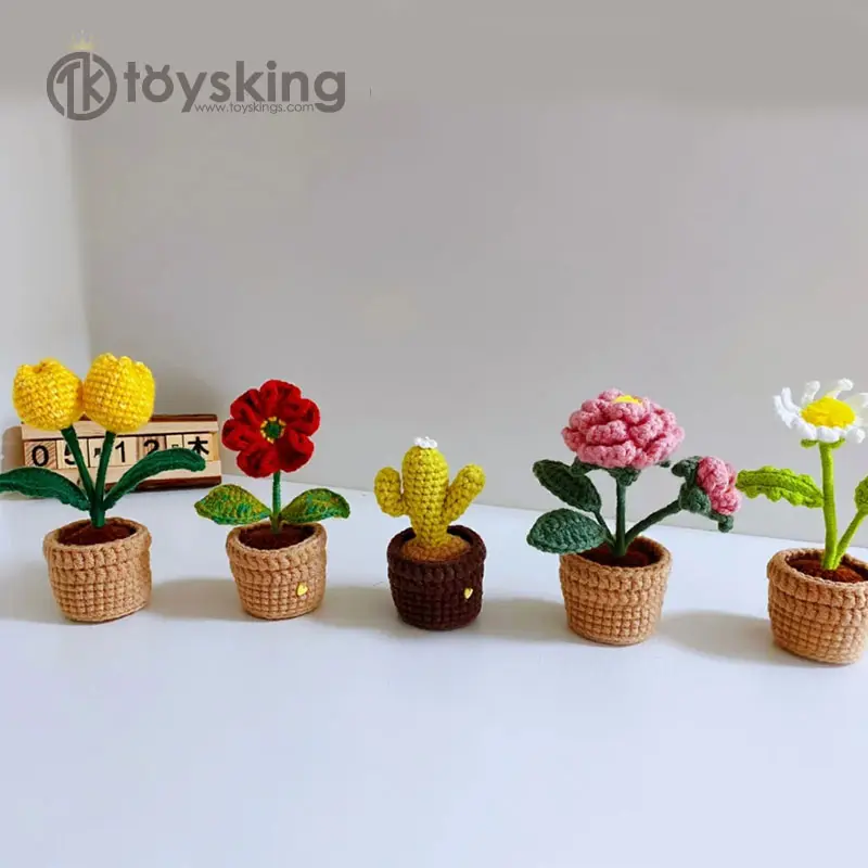 Malha/crocheted simulação plantas artesanais, feitas à mão crochê cacto flor com vaso de flores amigurmi decoração de casa carro