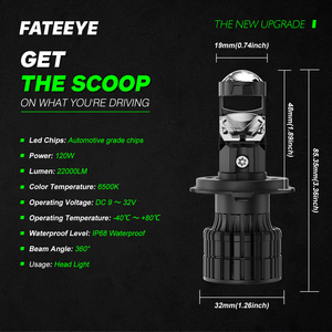 Fateyeye อุปกรณ์เสริมรถยนต์ระบบไฟส่องสว่างอัตโนมัติ LED H11 H7 H4 100W Bi LED โปรเจคเตอร์เลนส์ไฟหน้า - Product Image 2