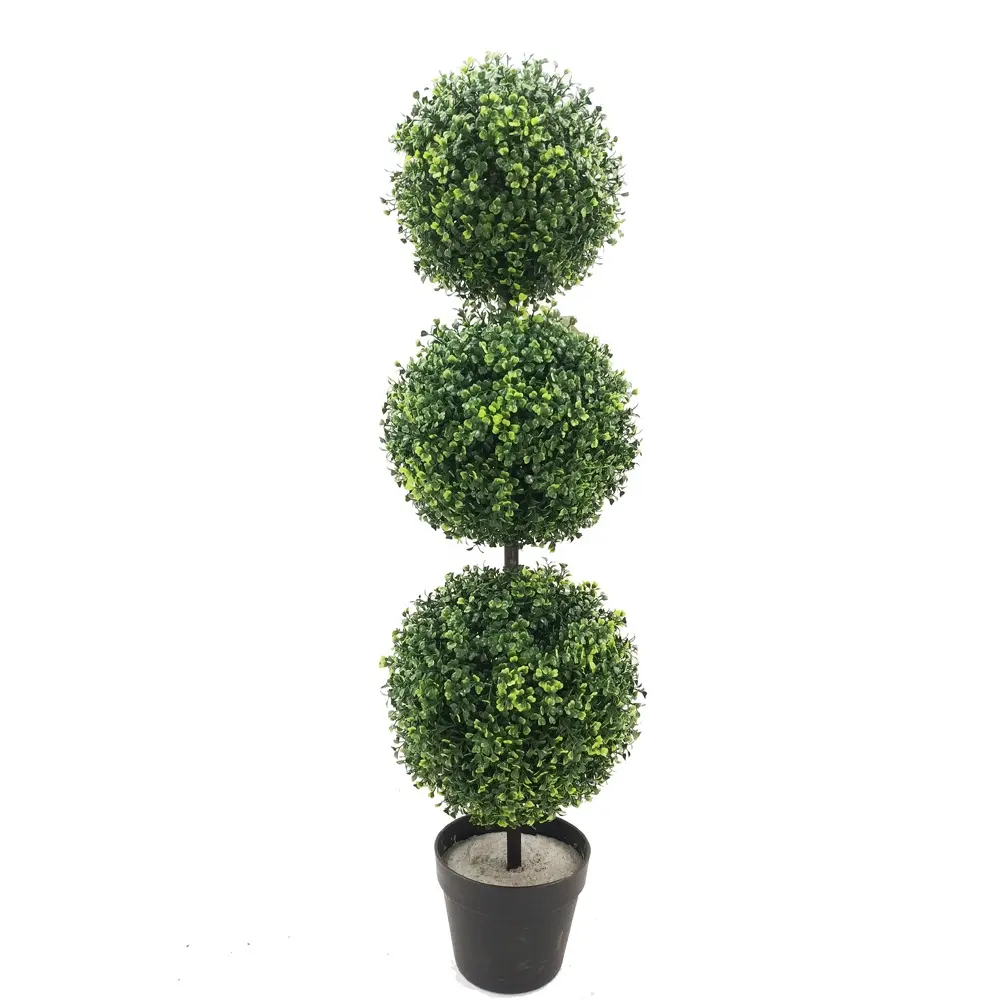 Planta y flores artificiales de doble bola, árbol de topiario de palmera, en maceta de plástico para decoración del hogar