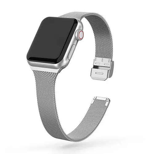 Smartwatch bilek kayışı paslanmaz çelik Metal dar ayarlanabilir Milanese Mesh saat kayışı Band Apple izle