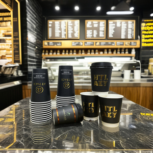 AT PACK Custom Disposable Paper Coffee <strong>Cups</strong> with Lids 4OZ-20OZ Sizes PLA Material <strong>PE</strong> Paint Coat for Cafe for Coffee Chain Use - Product Image 1