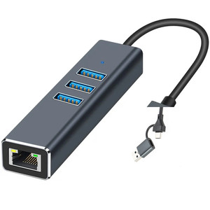 2 in 1 USB C USB 3.0 Gigabit Ethernet adaptörü 3 Port USB 3.0 Hub ile RJ45 dizüstü PC ile uyumlu - Product Image 1