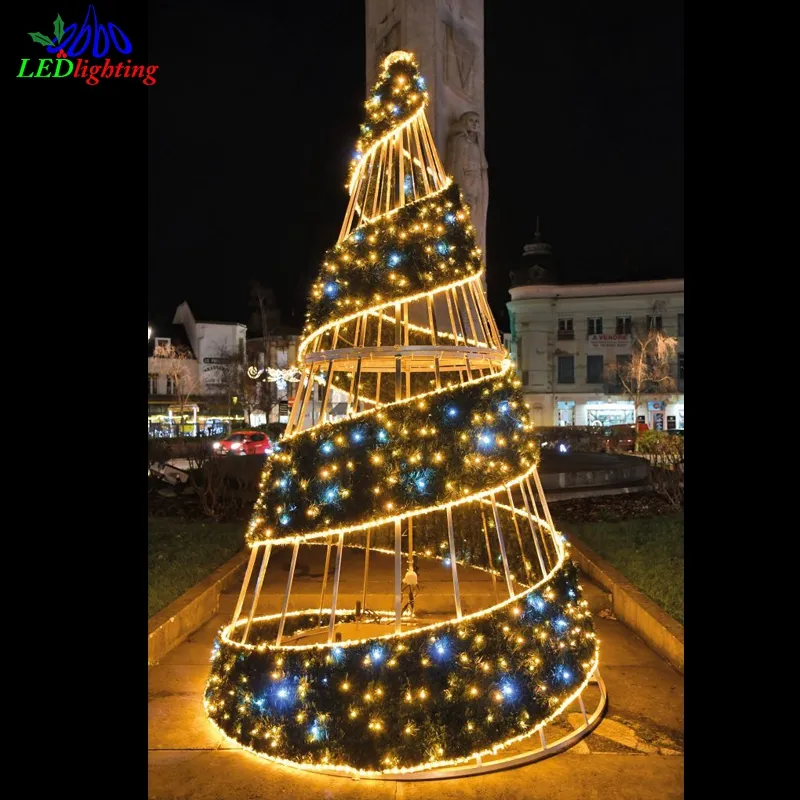 Decorazione della casa del paesaggio decorazione di nozze pasqua metallo gigante a spirale LED albero di natale con stella