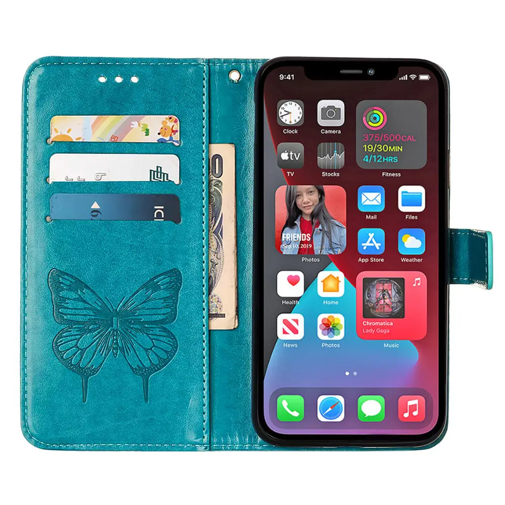 2023 nuevo patrón de mariposa PU funda de teléfono con tapa de cuero para iPhone 14 15 pro Max para Samsung S24 funda de diseño Ultra literario