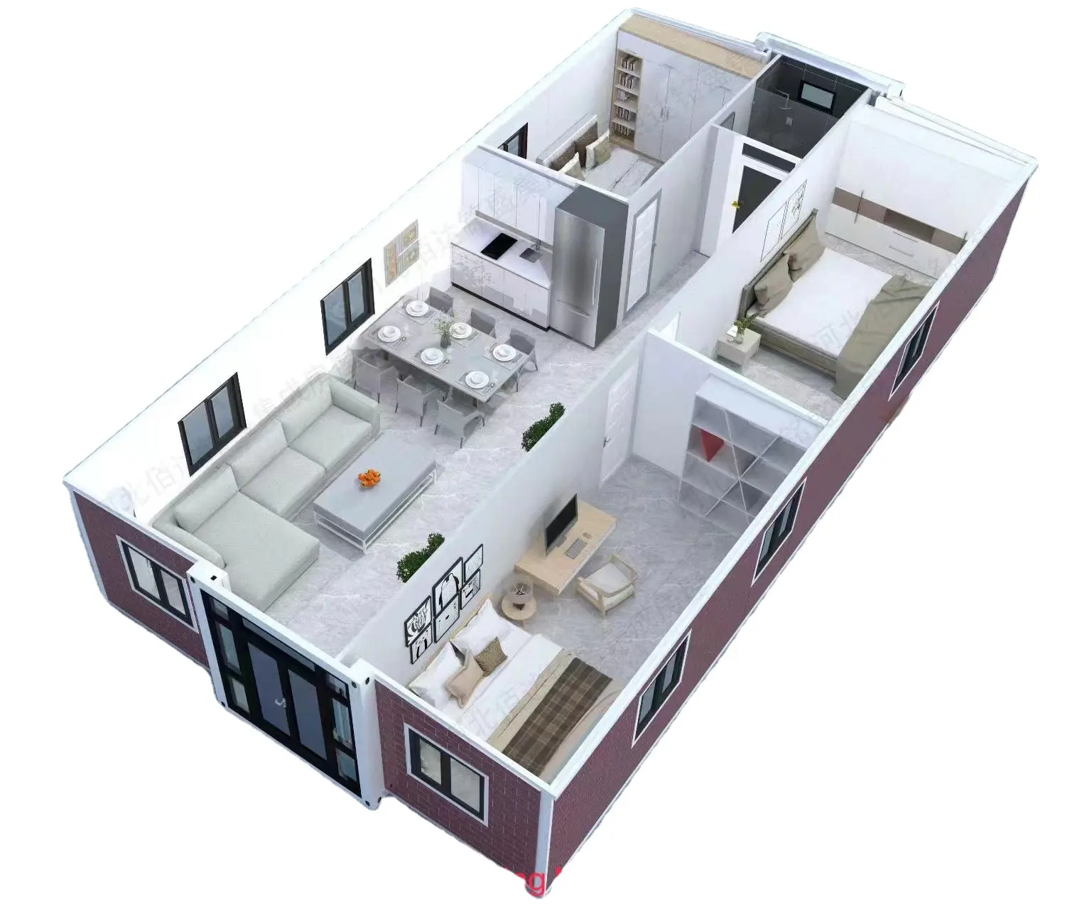 Casa pré-fabricada de 2 quartos luxuosa de 40 pés e 20 pés móvel, dobrável e expansível para venda