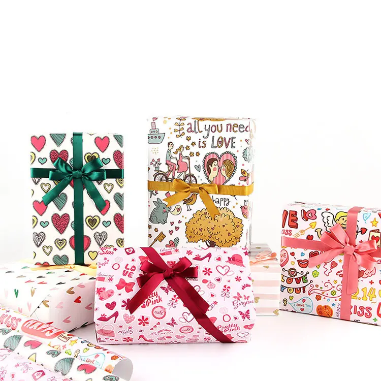 Papier d'emballage de cadeau d'anniversaire de saint-valentin, emballage de cadeau d'amour, papier de cadeau de mariage, vente en gros