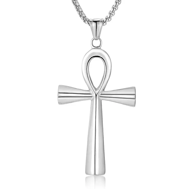 Pendentif croix égyptienne ancienne géométrique en acier titane euraméricain Hipster collier unisexe personnalité pendentif en acier inoxydable