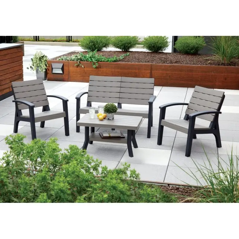 Luxury Black Patio Couch Garden Sofa Wicker Restaurant High Quality Plastic PP Garden Outdoor Sofa Furniture Set