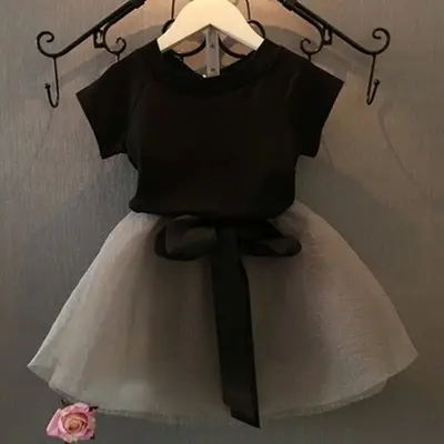 Conjunto de roupas infantis, conjunto de roupas para meninas duas peças vestido bonito