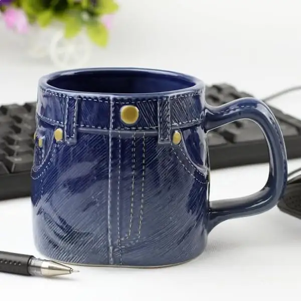 Tazza di jeans in ceramica con logo in denim creativo fonte di jeans in ceramica color smalto