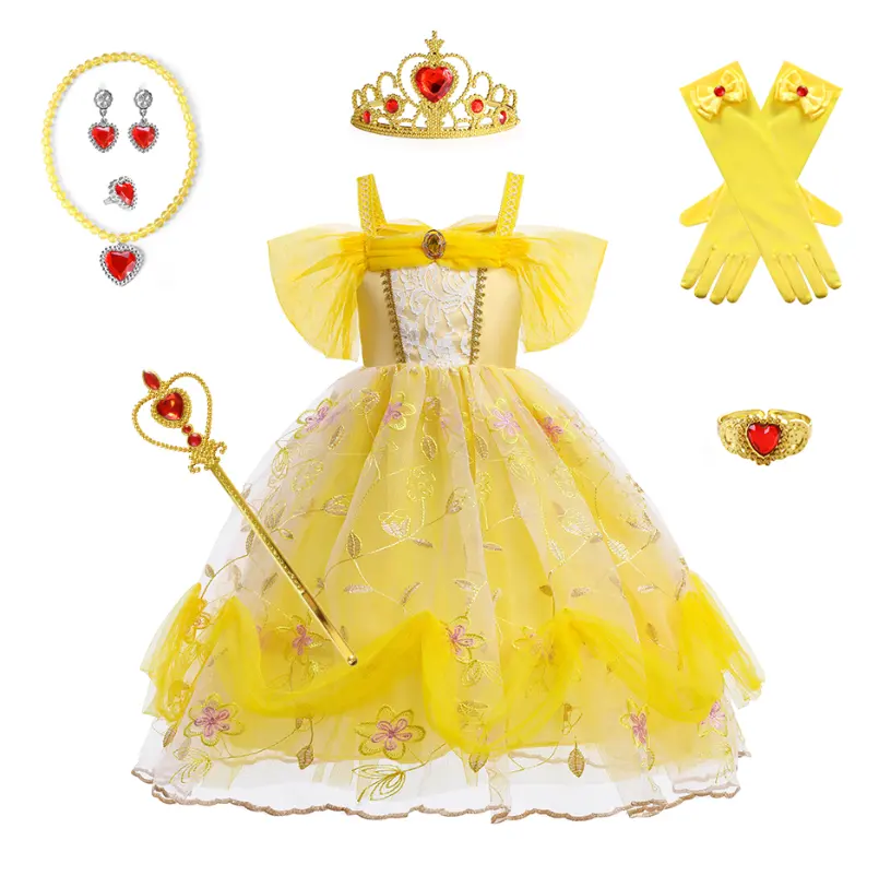 Halloween Costumes Girls Belle Princess Dress Beauty and the Beast Costume Carnival Cosplay Christmas Birthday Ball Gown Q03
