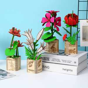 木製ブルームクラフトデスクトップ装飾組み立ておもちゃDIY3Dウッドリリーフラワーキッズパズル