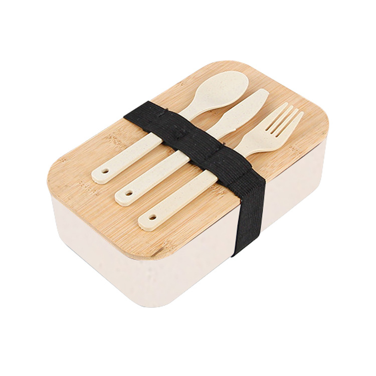 Boîte à déjeuner avec couvercle en bambou monocouche - Beige