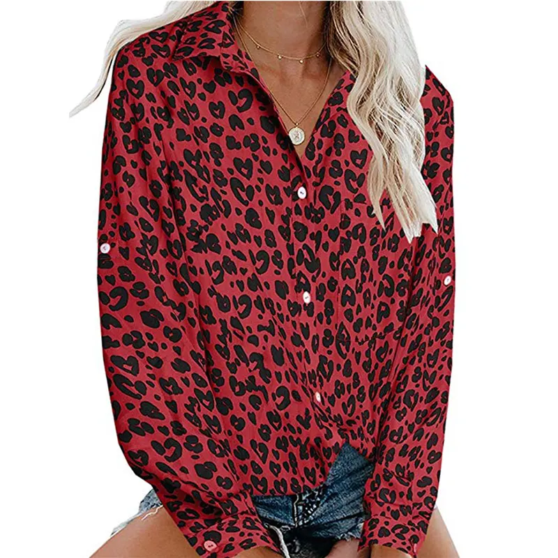 High Quality Women Fashion Clothing Shirts and Tops Lightweight Printing Leopard Women Shirt Ladies Blouses