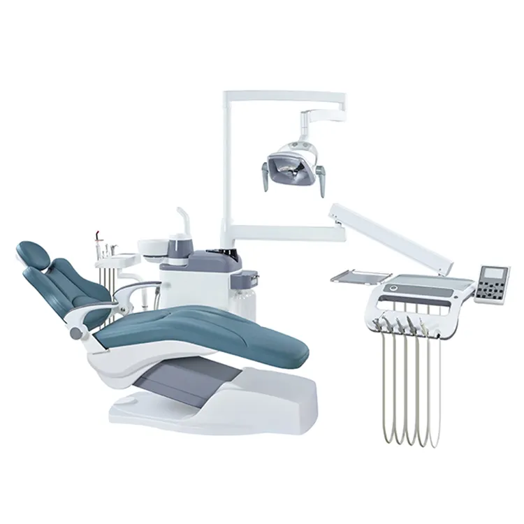 الصين فوشان كاملة الحديثة الفاخرة وحدة الأسنان كرسي مجموعة AY-A8000 وافق CE آلة العلاج الكهربائية بلا ضوضاء