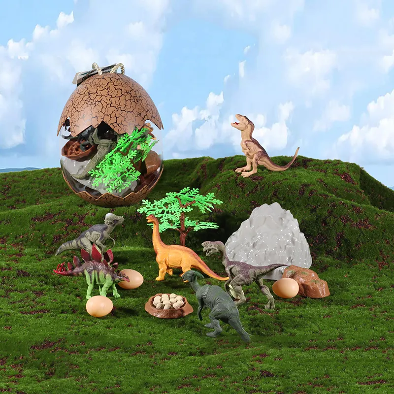 Juegos de dinosaurios de juguete personalizados al por mayor, juego de dinosaurios, juego divertido de plástico, juego de dinosaurios para niños, juego con huevo