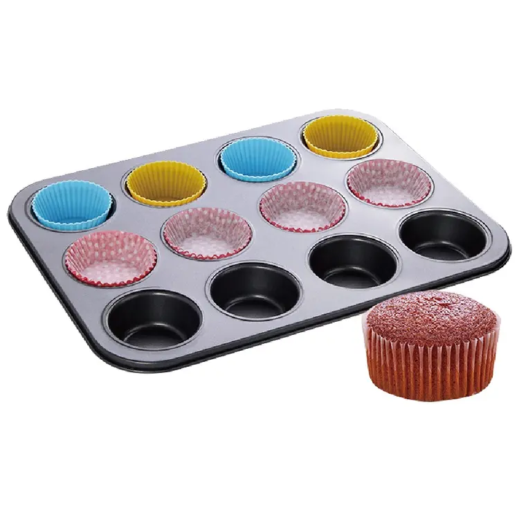 Grosir Terlaris 12 Lubang Cetakan Cupcake Silikon Muffin Cetakan Baking Pan Cupcake