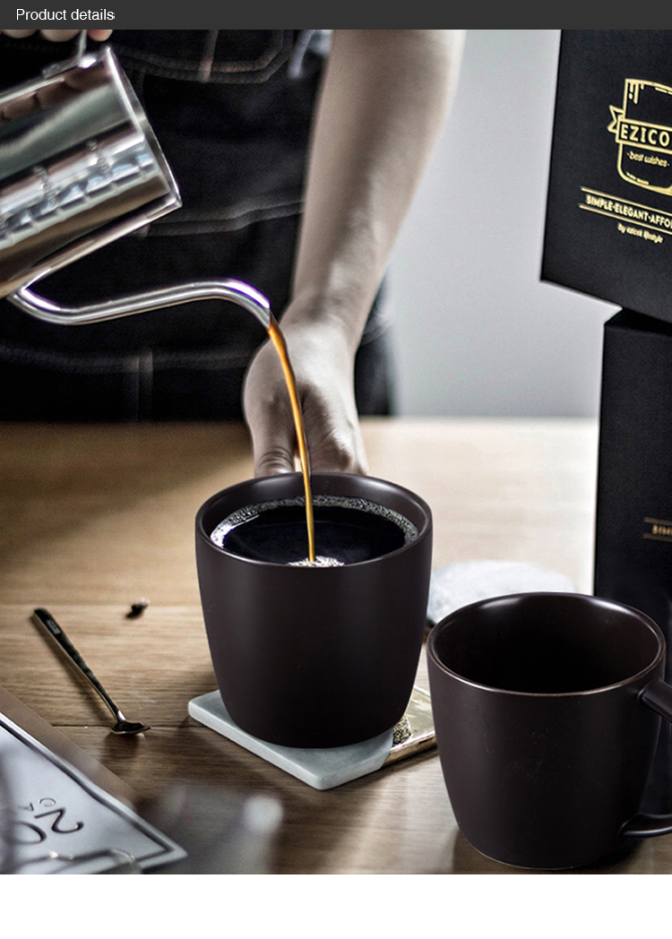 Custom Design 400ml Ceramic Coffee Mug Black With Big Handle