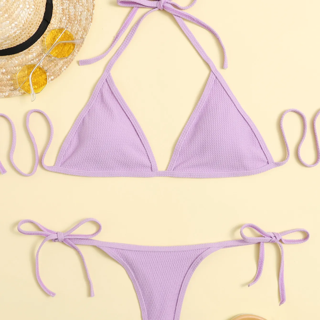 2024 verano púrpura abierto Micro transparente Sexy disfraces Bikini traje de baño ropa de playa