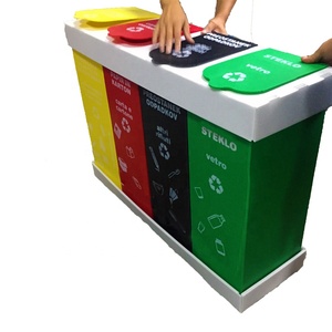 Şık yeşil sarı kırmızı siyah geri dönüşüm kutusu 4 bölme plastik oluklu çöp ve çöp kutusu seti - Product Image 2