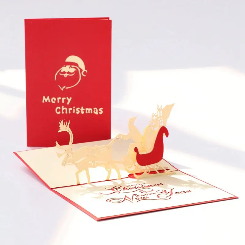 Tarjeta de felicitación tridimensional 3D creativa de Navidad, bendición de vacaciones, tarjeta de mensaje hecha a mano para niños, venta al por mayor transfronteriza C