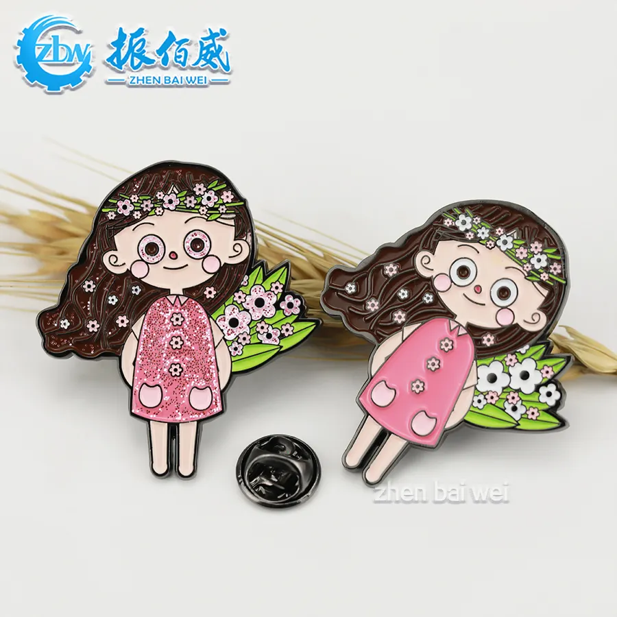 Distintivo di spilla in metallo personalizzato produttore cinese disegna il tuo simpatico perno di smalto morbido e duro glitter personalizzato per animazione dei cartoni animati