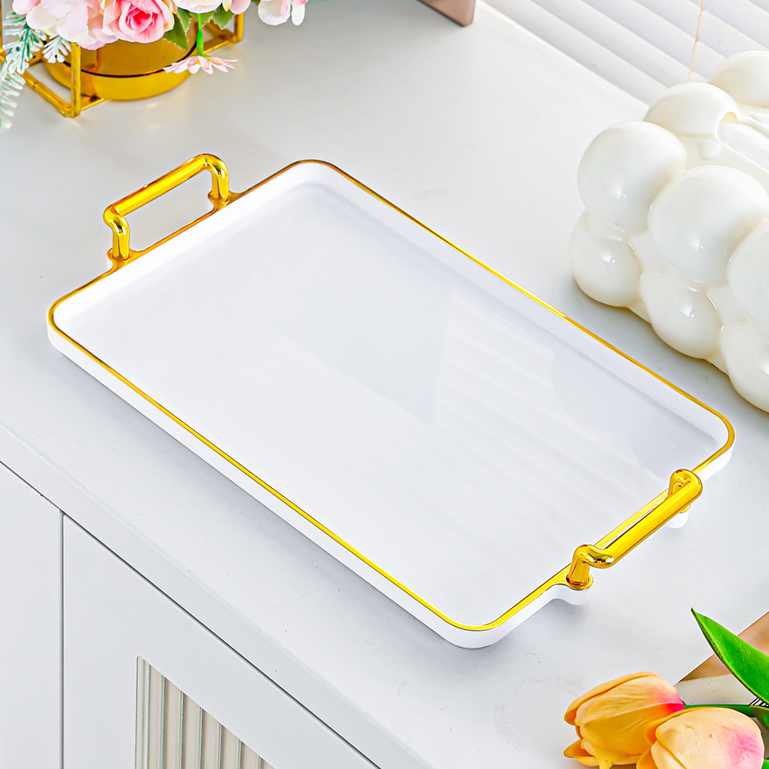 White gold long tray - 6 compartments