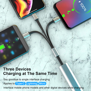 高速3 in 1 USB2.0 TPEアルミニウムデータケーブルUSB a to Type C Lightn Ning高速充電データ転送ケーブル - Product Image 5