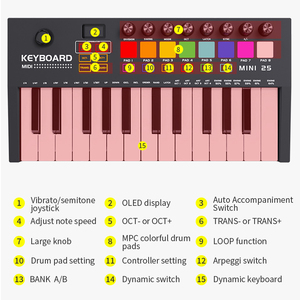 Piano de música portátil, sintetizador Midi, 25 teclas, USB, órgano eléctrico, controlador de teclado MIDI, teclado controlador colorido - Product Image 6