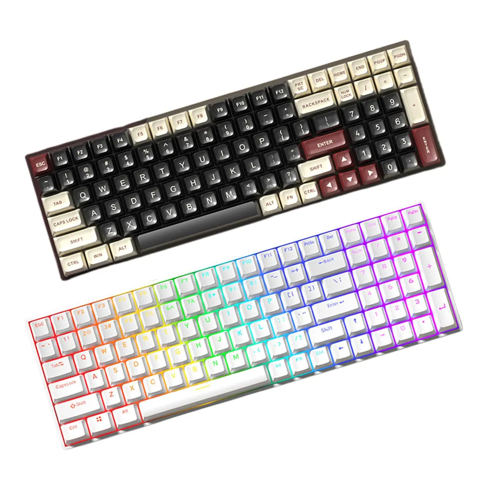 XK100B Keyboard permainan, profesional 100 kunci LED Backlit mekanis kabel USB 75 persen pengisi daya nirkabel Desktop Tipe C