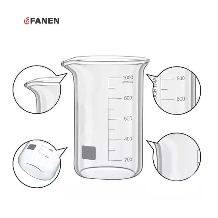 Fanen Vaso de medición graduado de borosilicato de 1000ml en forma alta Venta al por mayor Vasos de Laboratorio de Ciencia Resistencia a altas temperaturas