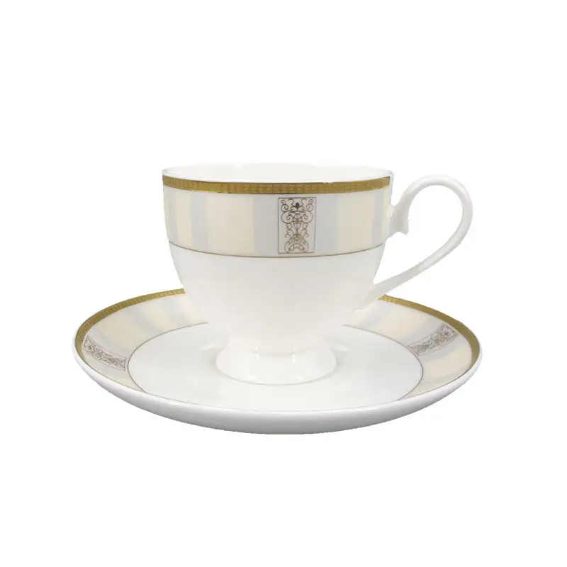 high quality new bone china tea cup gold rim coffee cup and saucer set