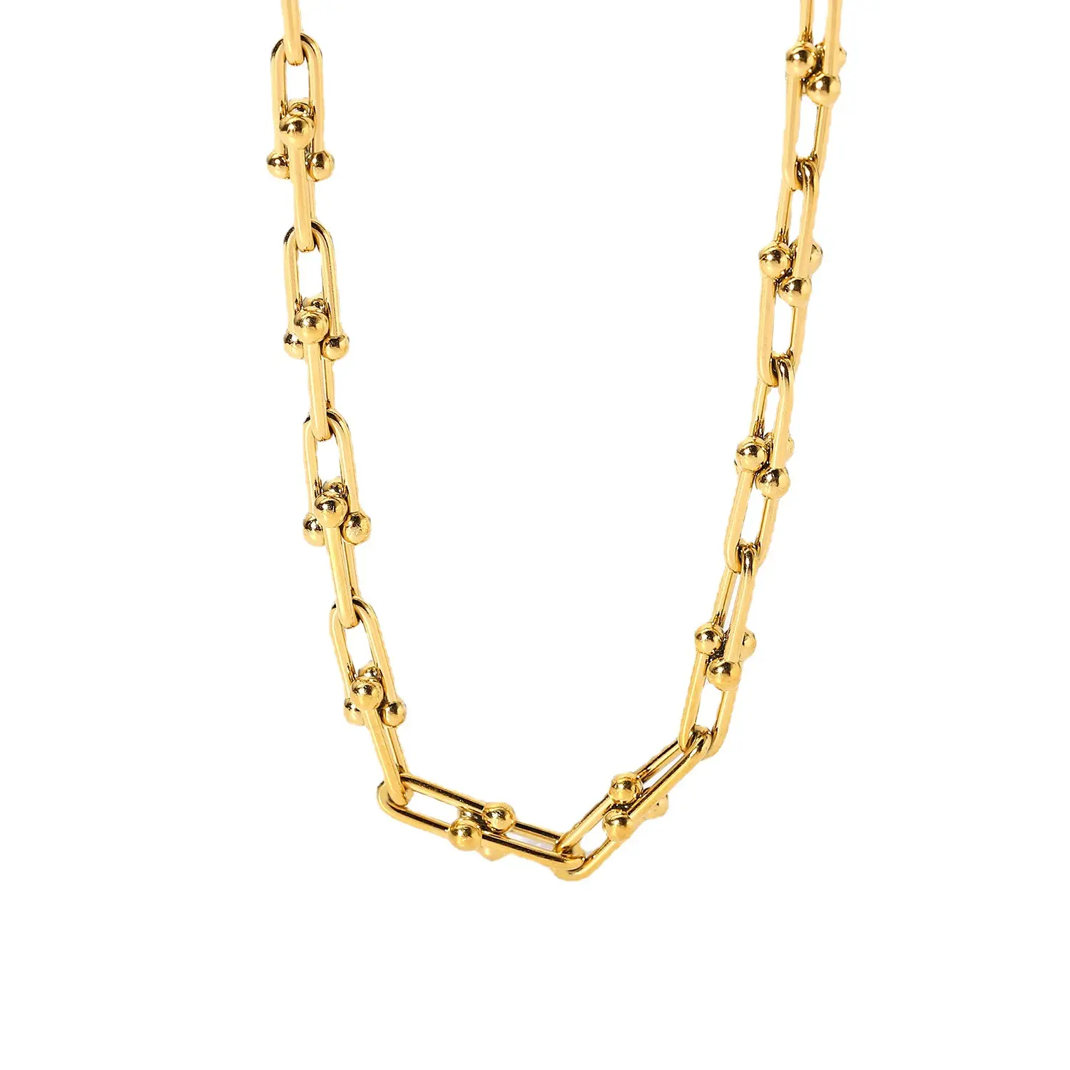 موضة جديدة 18K مطلية بالذهب مجوهرات الفولاذ المقاوم للصدأ قلادة على شكل حرف U قلادة هندسية شهيرة للنساء