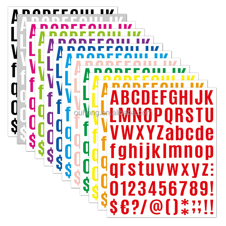 Etiqueta de letras Abc para números en inglés, pegatinas de hoja de alfabeto de vinilo, pegatinas adhesivas coloridas para letras del alfabeto, venta al por mayor