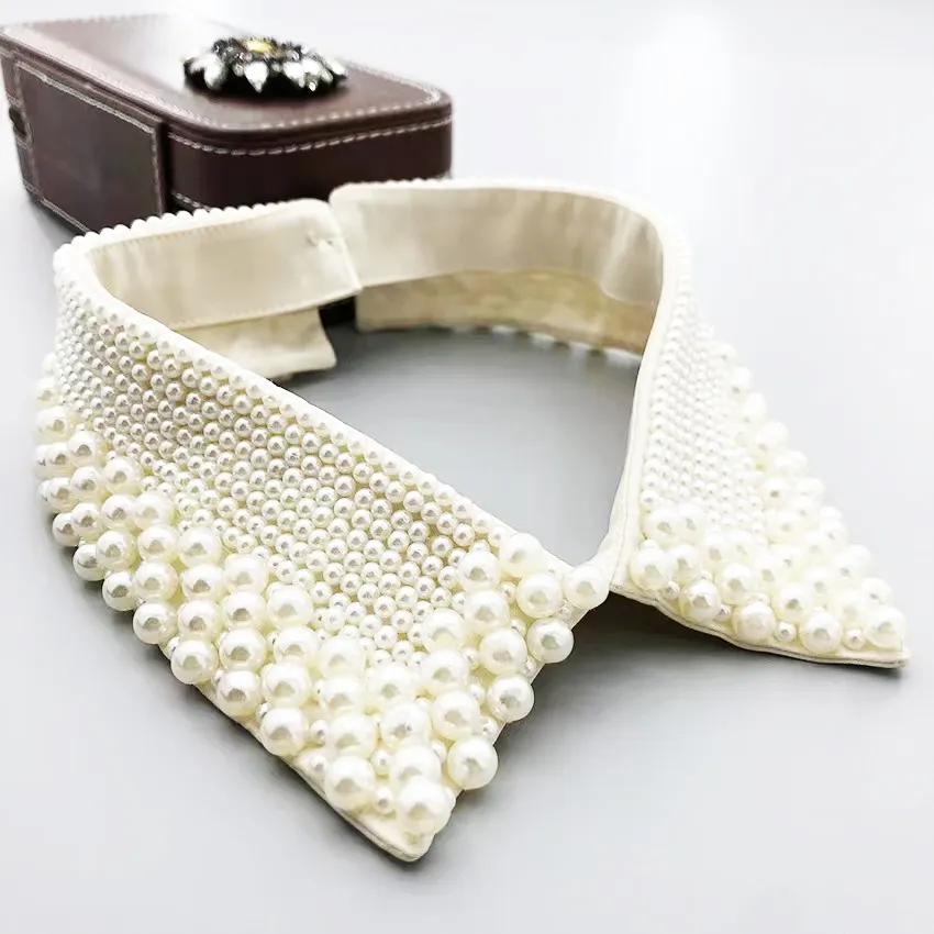 New handmade fashion sorority Peter Pan style women fake pearl beaded neck laces vintage collar lace applique