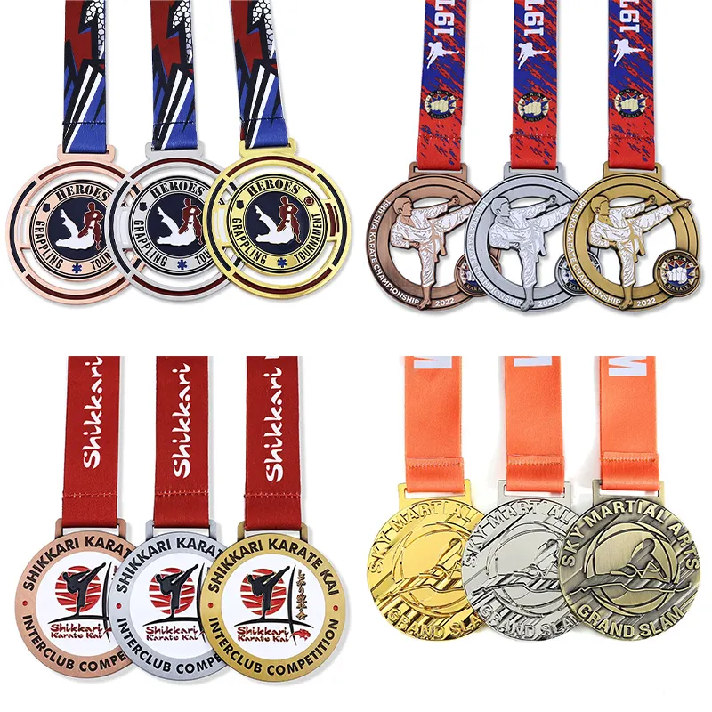 Custom Sports Metal WKF Jiu Jitsu Wrestling Medals Bespok Gold Silver Copper 3D Martial Arts Taekwondo Karate Medals 2024