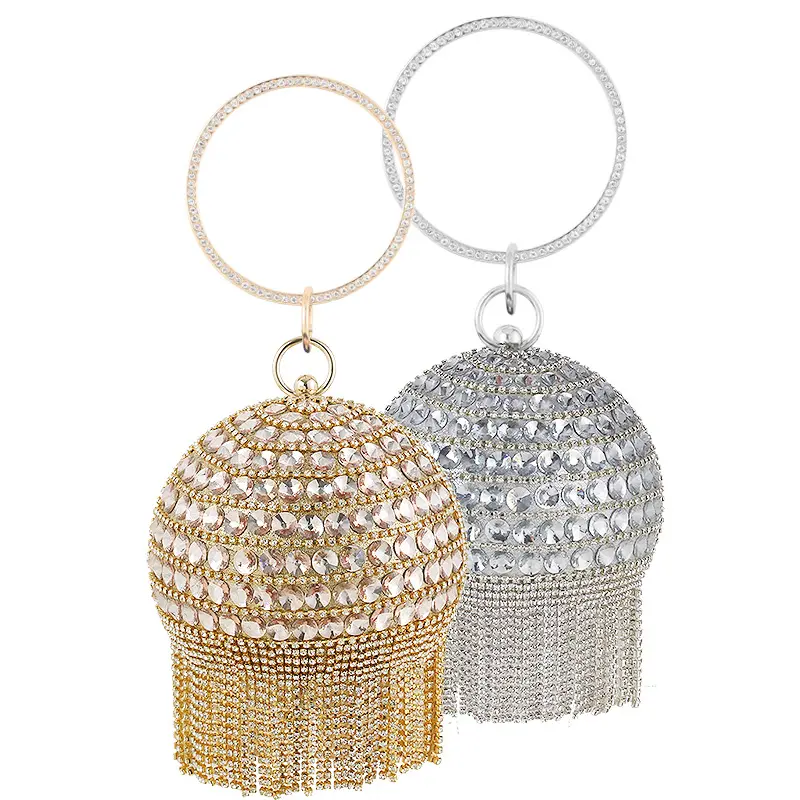Elegant Ladies Ball Shape Diamond Tassel Evening Bags Round Wedding Clutch Bag Unique Purse 2022 Latest
