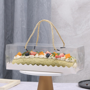 Doğrudan satış şeffaf dikdörtgen PET kek rulo ambalaj kutusu için isviçre rulo keki pişirme pasta depolama Satchel gıda şeker için - Product Image 1