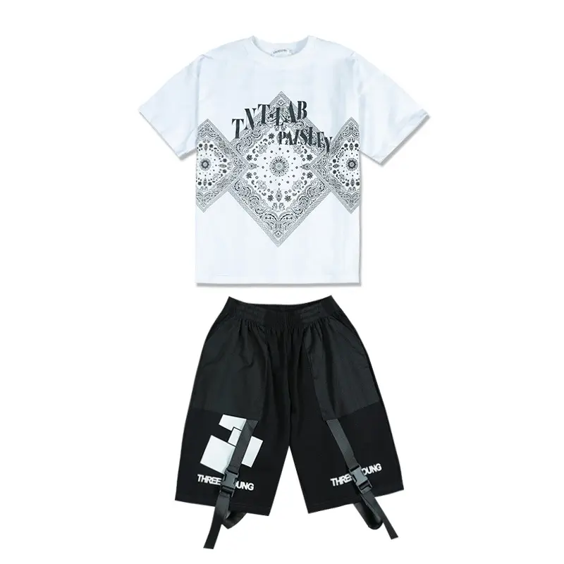 Ensemble de vêtements d'été pour garçons, chemises et shorts de skate Vêtements pour enfants surdimensionnés imprimés Hip Hop